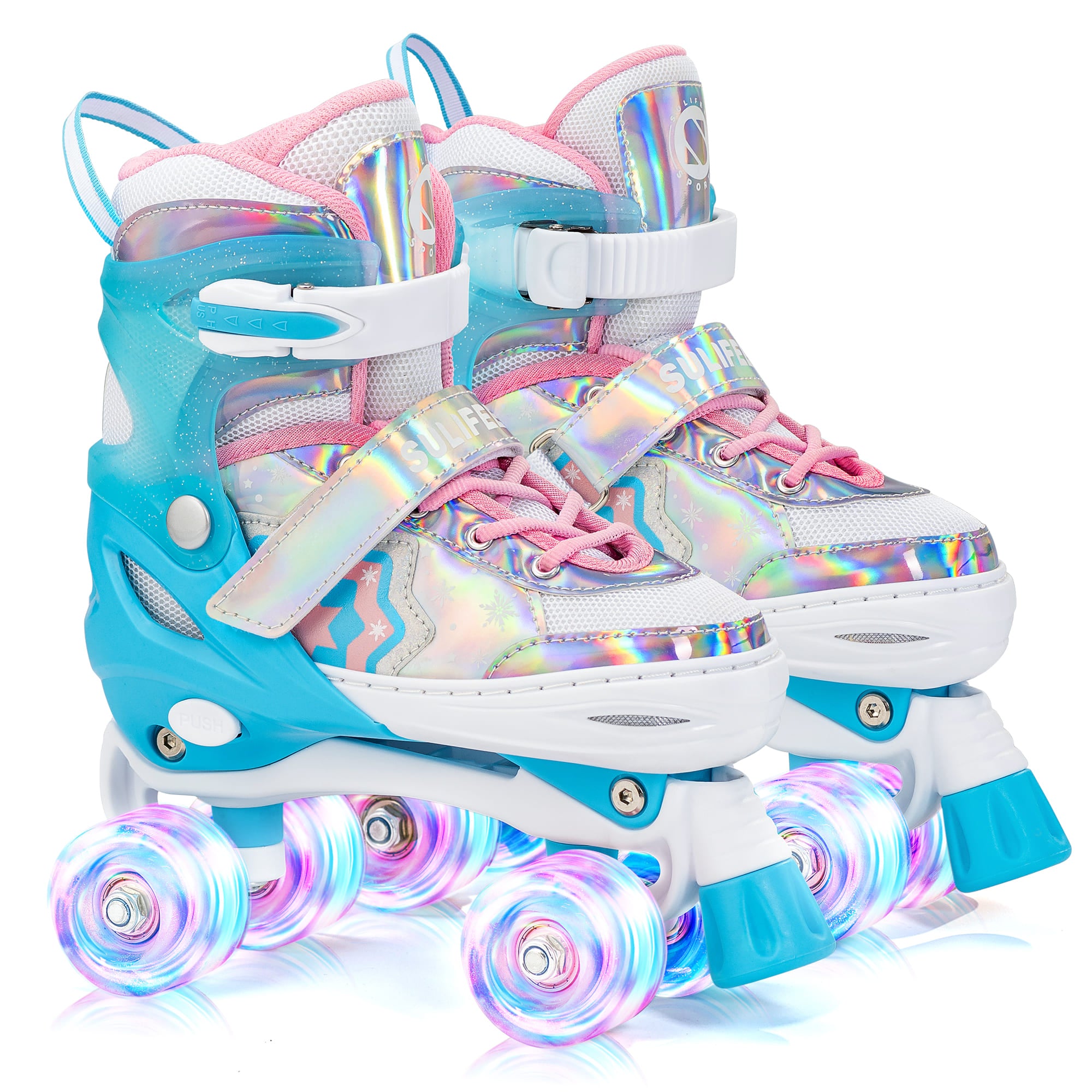 SULIFEEL Rainbow LED Light Up Roller Skates - Adjustable Kids Skates with Self-Powered Wheels