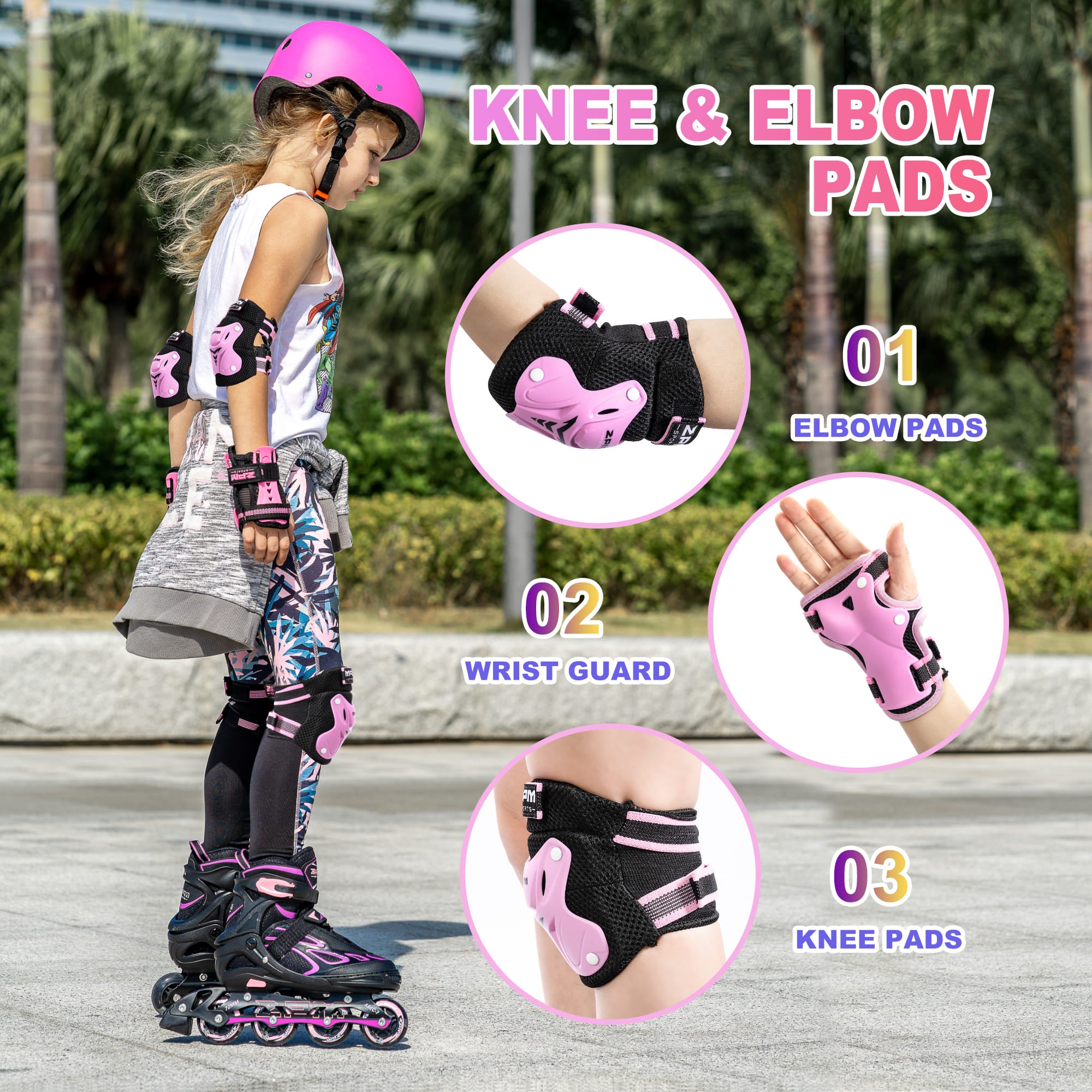 SULIFEEL Knee Pads for Kids, Wrist Guards Knee and Elbow Pads Set