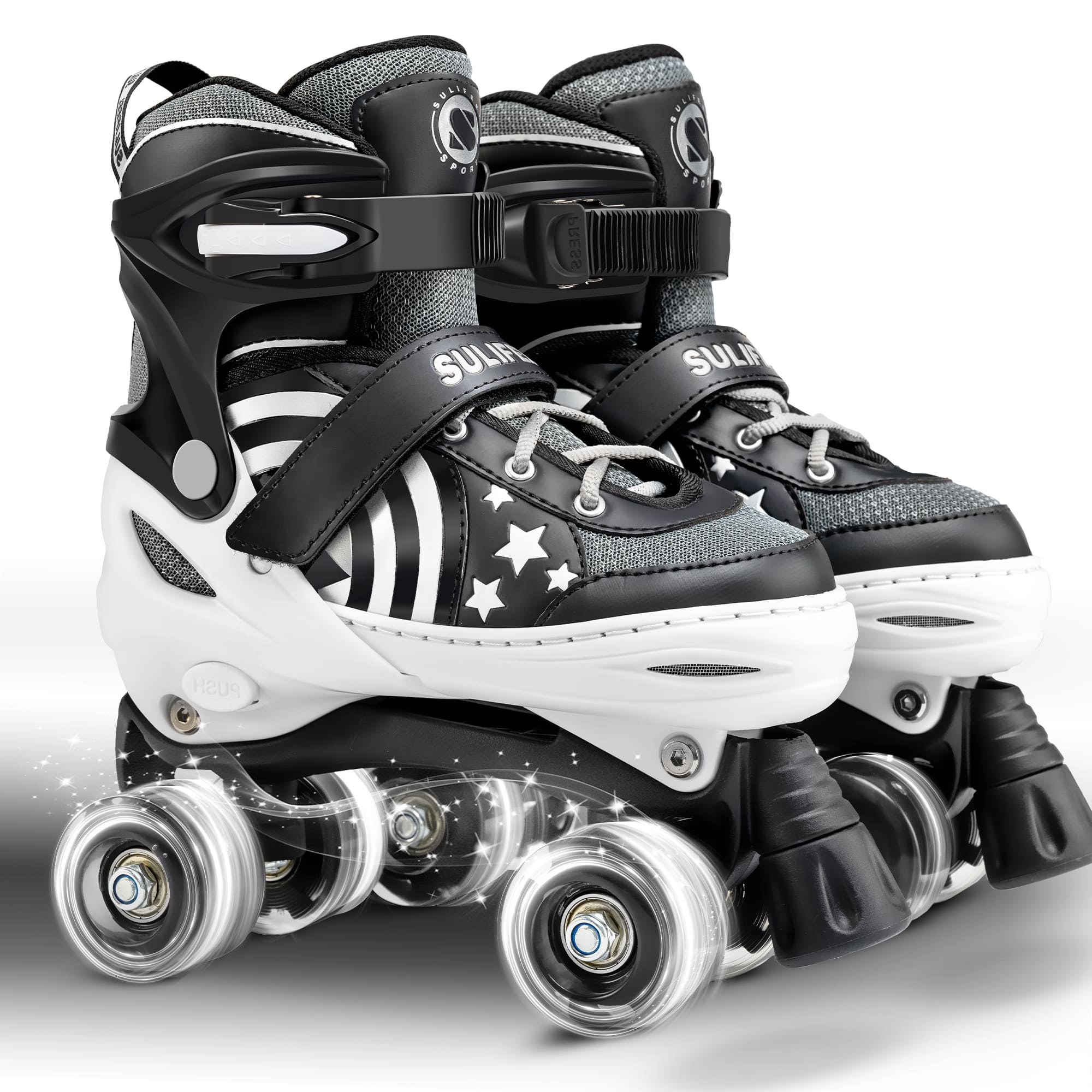 SULIFEEL Rainbow LED Light Up Roller Skates - Adjustable Kids Skates with Self-Powered Wheels