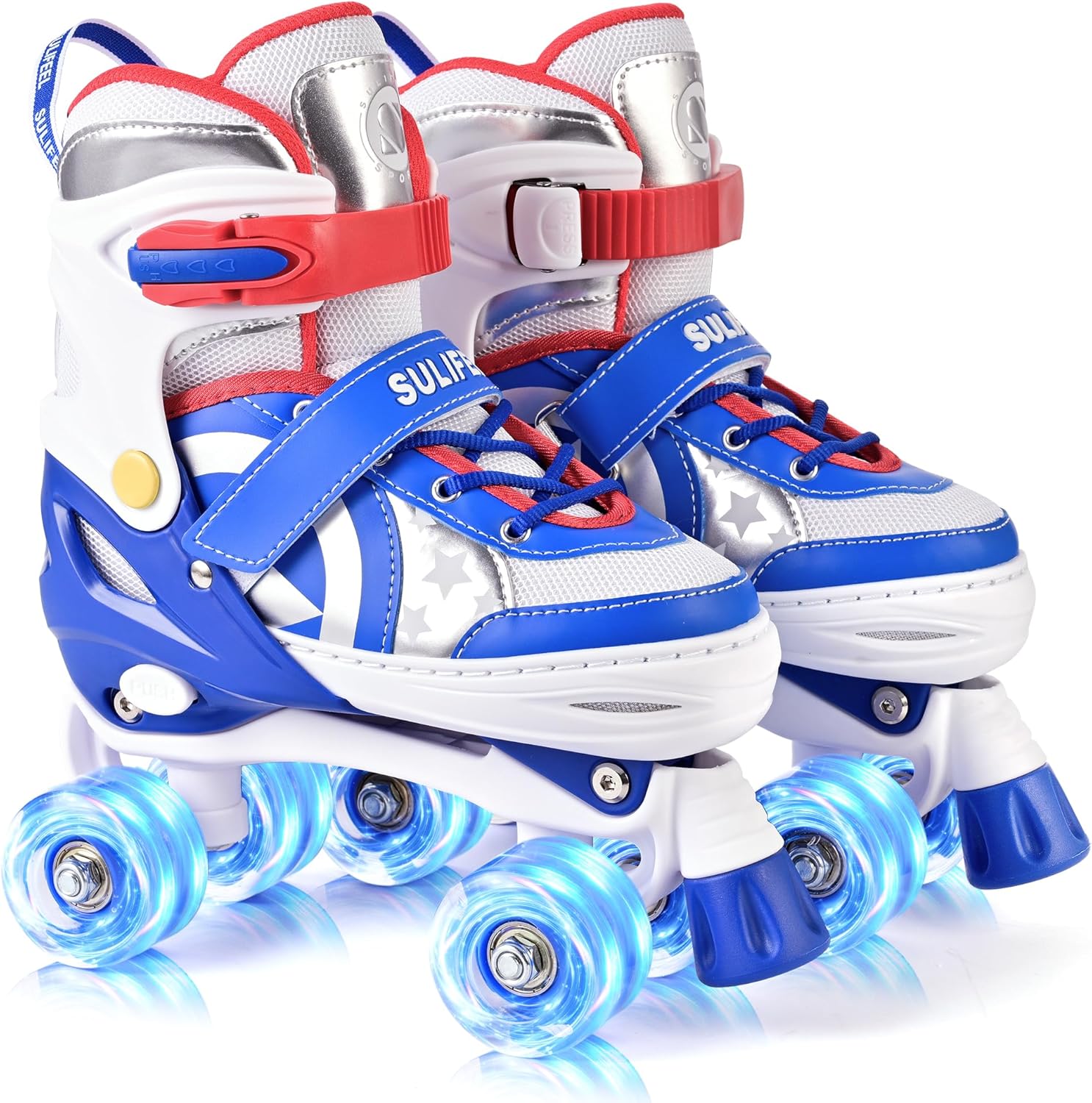 SULIFEEL Rainbow LED Light Up Roller Skates - Adjustable Kids Skates with Self-Powered Wheels