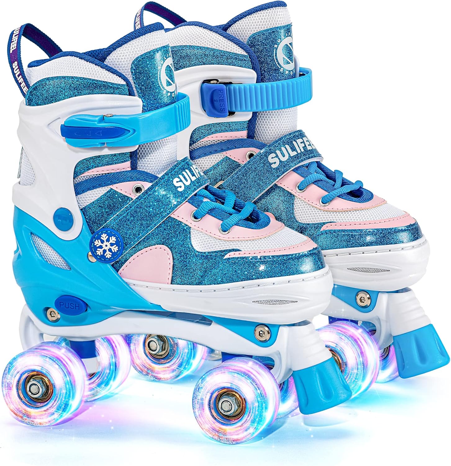 SULIFEEL Rainbow LED Light Up Roller Skates - Adjustable Kids Skates with Self-Powered Wheels